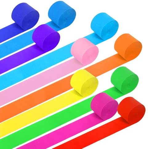 Krepppapier 10 Rollen Krepppapier Bunt Regenbogen Krepppapier Luftschlangen Kreppband Bunt Kreppbänder für Partydeko Geburtstagsdeko Hochzeitsdekoration (4.5CMx25M)