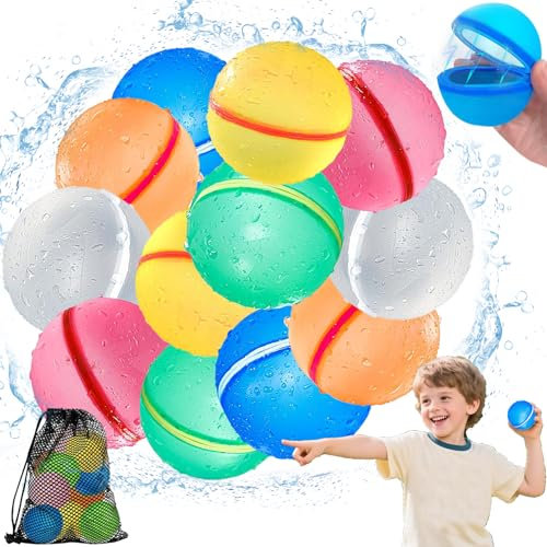 12 Stück Wasserbomben Wiederverwendbar, Wiederverwendbare Wasserbomben, Magnet Wasserbomben Selbstschließend, Pool Spielzeug ideal für Outdoor Spiele, Strand, Party, Wasserschlachten (Mit Netzbeutel)