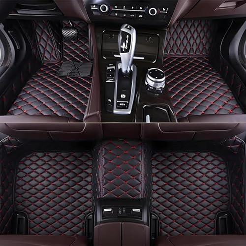 Autofussmatten für VW T-ROC R-Line 2020-2025, PU-Leder Auto Fussmatten Automatten Zubehör Allwetter,Fully Enclosed-Black+Red