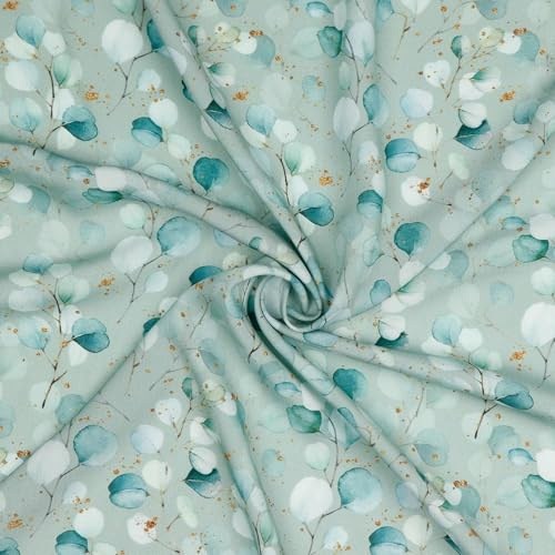 Viskose Stoff Meterware – Radiance Viskose Webware mit floralem Muster – weich & luftig – ideal für Blusen, Kleider, Sommermode – ab 50 cm – Damenstoff für Frühjahr & Sommer (Eukalyptus, sage)
