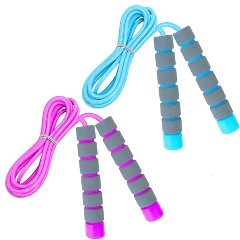 ZHAOYCSH 2PC Corde à Sauter Réglable, pour Garçons et Filles - Poignées en Mousse Confortables (Violet + Bleu) - Jeu Scolaire, Activité de Plein Air et Exercice de Fitness