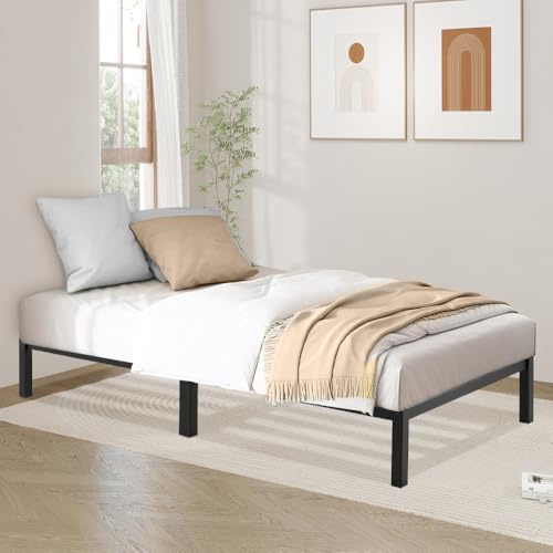 DORAFAIR Cadre de Lit Simple Métal 90x190 cm avec Sommier à Lattes, Assemblage Rapide sans Vis par Blocs, Espace Stockage, Noir
