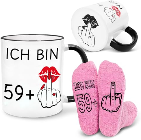 Geschenkset zum 60. Geburtstag für Frauen, Becher & Socken für Frauen | Lustige Geschenke für Freundin Mutter Gattin Schwestern Freunde Kolleginnen, 60 Geburtstag Frau Deko