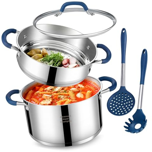 ARC 6QT Stainless Steel Stock Pot w/Steamer Basket, Induction-Ready