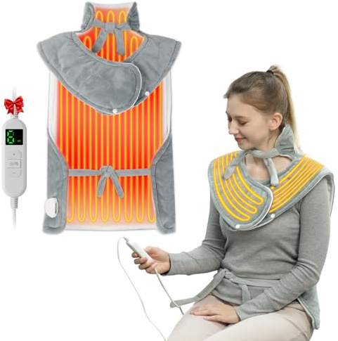 ITSHINY Heizkissen für Rücken Nacken Schultern, Wärmekissen mit Automatischer, Schnelle Erwärmung, mit Taillenriemen, Rückenwärmer Heizdecke 6 Heizstufen, Auto-OFF-Timer, Waschbar 60x108cm