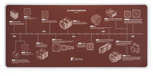 Noctua NP-DM3, Matta för Mus och Skrivbord 90X40 cm | 4 mm Djup, 20-Årsjubileumsdesign med Tidslinje, Slitstark Sydd Kant, Halkfri Gummibotten, Ovansida i Tyg med Låg Friktion