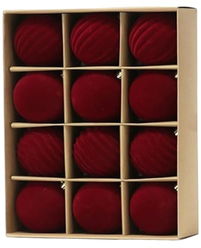 Weihnachtskugeln, 12 Stück, 8, 1 cm, beflockter Samt-Weihnachtsbaumschmuck, hängende Samtornamente für Festivals, Feiertage, Weinrot.