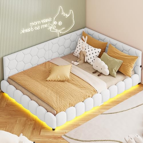 WSOFZMO Tagesbett 140x200 mit LED und USB, Polsterbett mit Lattenrost, Schlafsofa 140x200, Jugendbett Einzelbett, Teddy Velvet, Ohne Matratze (Beige02 140 * 200)