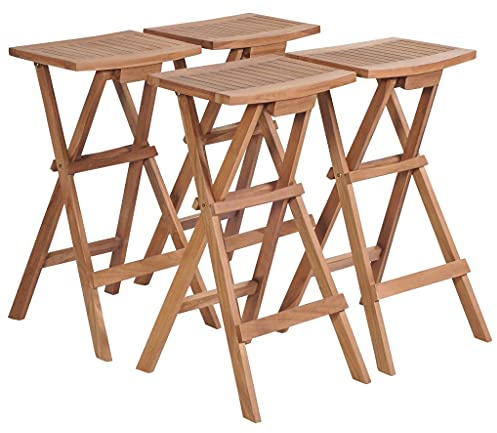 Mimdixy Outdoor Möbel Gartensessel,Klappbare Barhocker 4 STK. Massivholz Teak