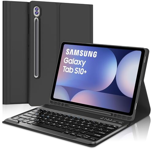 Teclado para Samsung Tab S10+ 12.4 2025/S9 FE Plus/S9 Plus 12.4 2023 | Funda con Español Ñ Teclado Bluetooth Magnético Desmontable para Samsung Galaxy Tab S10+ 12.4, Negro