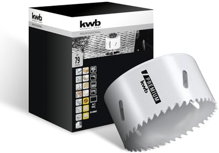 kwb Scie cloche bi-métal HSS Ø 79 mm, 8% allié au cobalt avec denture Vario progressive et haute précision pour une utilisation polyvalente