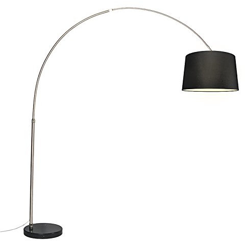 Qazqa Moderno Lámpara de arco acero pantalla negra 45cm - XXL Textil/Acero Alargada Adecuado para LED Max. 1 x 60 Watt