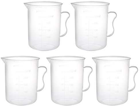 Sourcingmap Measuring Cup 250ml PP Plastic Graduated Beaker Clear with Handle for Lab Kitchen Liquids 5pcs