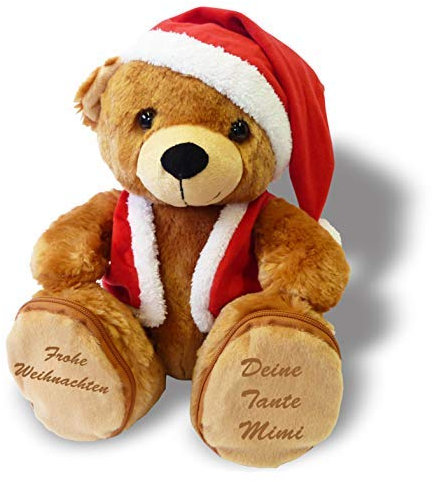 Kuscheltier mit Name, Plüschbär Weihnachtsteddy individuell Bestickt 30cm hoch sitzend | Stofftier, Geschenk personalisierter Plüschtier mit Bestickung Teddy zur Geburt | Weihnachtsteddy