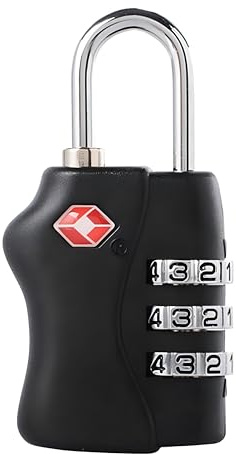 TSA Approved 3 Digit Combination Luggage Lock 1 Pack Black - Resettable Travel Padlock for Suitcases Backpack & Gym Locker Security, Travel Accessories and Holiday Essentials