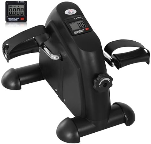 HOMCOM Mini Exercise Bike, Portable Pedal Exerciser, Under Desk Bike with LCD Display for Legs and Arms Training, Black