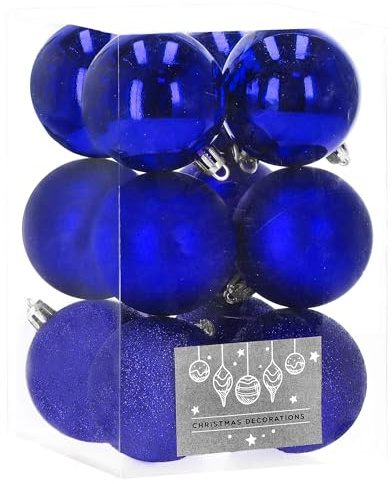 SPRINGOS Christbaumkugeln Kunstkugel 12 Stück bruchsicher Weihnachtskugeln Glitzer Matt Glanz Weihnachtsdeko Weihnachten Weihnachtsbaumschmuck (Dunkelblau)