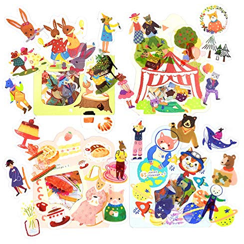 4 Packungen Sammelalbum Aufkleber Süße Tiere Aufkleber Kawaii Aufkleber Journal Aufkleber Dekoration Aufkleber Cartoon Waldtier Aufkleber für Scrapbooking Tagebuch Album DIY Arts (Fairytale)