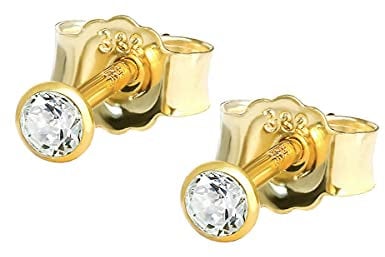 NKlaus Paar Ohrstecker Gold 333 – Ohrringe mit Zirkonia – Gold Schmuck Damen, Herren & Mädchen – Gelbgold - 8 Karat 2,0mm Weiß 1774