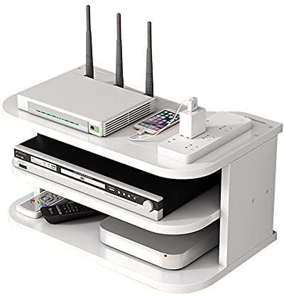 Hggzeg WiFi Router Aufbewahrungsbox schwebende Regale TV Set-Top-Rack, Wandmontage mehrschichtiges Kabelmanagement Lagerregal für Wanddekoration (jl04,weiß)