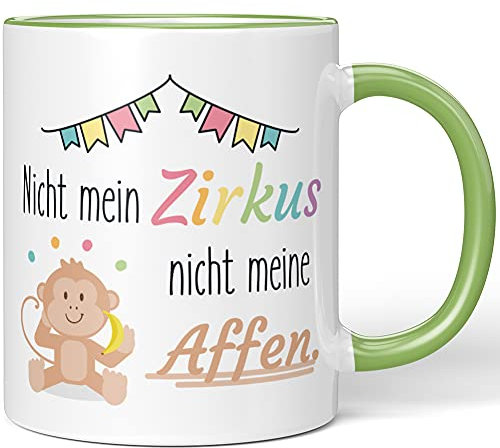 JUNIWORDS Tasse, Nicht Mein Zirkus Nicht Meine Affen, Wähle Farbe, Hellgrün