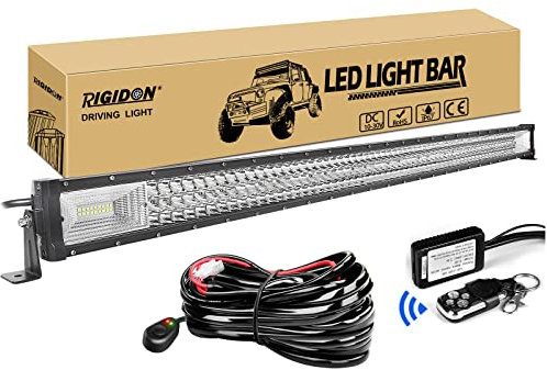 RIGIDON Dreireihige Led lichtleiste kfz mit 12v kabelbaum kit, 50 Zoll 127cm 648W offroad beleuchtung Led bar für Auto SUV ATV, UTV, LKW 4x4, Fahrzeuge, 6000K Weiß draußen scheinwerfer lampe