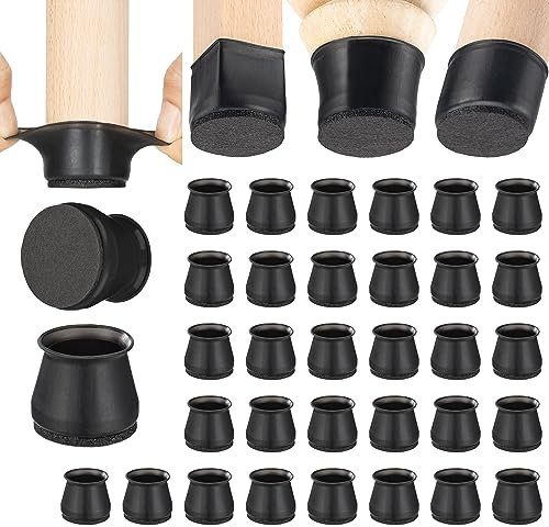 Aneaseit 32 Pcs Chair Leg Floor Protectors - Silicone Pads with Felt Bottom for Hardwood Floors and Furniture Legs, Chair Rubber Caps (Black - M, 1.5)