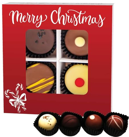 Hallingers Genuss Manufaktur Pralinen Weihnachts-Geschenk - mit & ohne Alkohol, handmade aus Confiserie-Edelkakao in wertiger Geschenkbox Merry Christmas..., Weihnachten für Frauen Männer