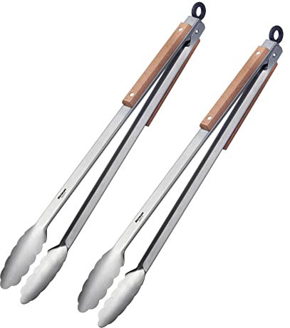 Westmark 2 Grill-/Servierzangen, Mit Edelstahllaffen und Holzelementen an den Griffen, Länge: 44 cm, Rostfreier Edelstahl/Holz, Classic Wood Maxi, Silber/Braun, 162922E3