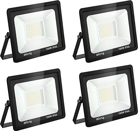 Blivrig 100W LED Strahler Außen Set Warmweiß 3000K, Superhell 10000LM Außenstrahler, IP66 Wasserdicht LED Fluter Aussen, Flutlicht, Aussenlampe für Gärten, Innenhöfe, Garage, Hotel