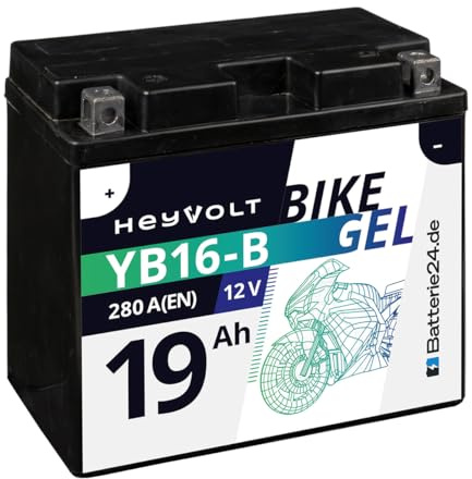 HeyVolt GEL Motorradbatterie 12V 19Ah YB16-B YB16-B-CX GM16Z-4B FB16-B CB16-B Gel12-16-B