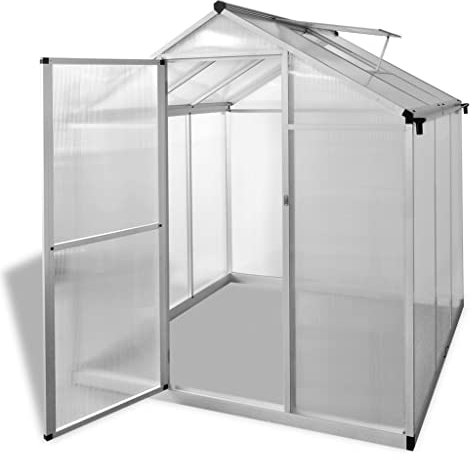 Aluminium Gewächshaus Garten Treibhaus Gartenhaus Pflanzenhaus Aufzucht Tomatenhaus mit Dachfenster & Tür & Fundament, Witterungsbeständig Vielseitig nutzbar, 190 x 182 x 195 cm