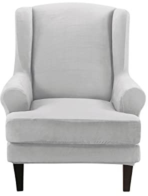 YOPOIY 2 Stücke Samt Sesselbezug für Ohrensessel, Weiche Stilvolle Sofa überzug Universal Waschbar Ohrensessel Überwürfe mit Kissenbezug für Wohnzimmer-grau