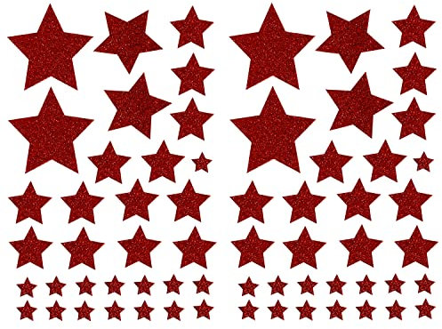 Oblique Unique® 64 Sterne Sticker Stern Aufkleber mit Glitzereffekt für Weihnachten als Weihnachtsdeko zum Basteln Dekorieren Scrapbooking Spielen (Rot)