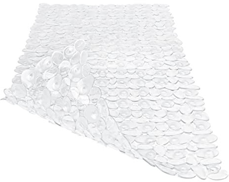 WELTRXE Tapis de Douche Rectangulaire en PVC, Tapis en Plastique Antidérapant, Tapis de Bain avec 182 Ventouses (Transparent, 88 x 40 cm)