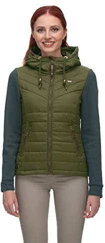 Ragwear LUCINDA VEST Damen Frauen Funktionsjacke,Zip Hoodie,Sweatjacke,Stehkragen,Seitentaschen,Grün,M