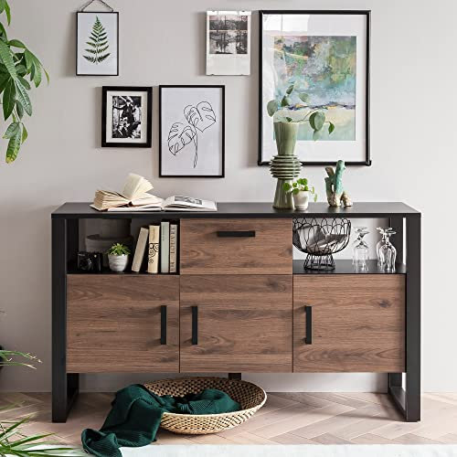 58 aufm Kessel Sideboard Jami 160x90x45 Anrichte Schwarz-Okapi Nuss/Okapi Nuss 10140