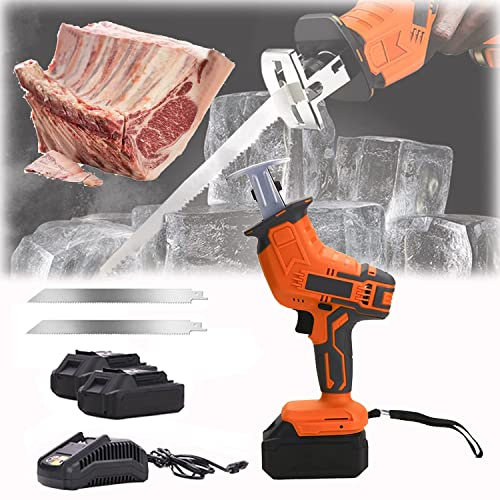 ANXYYDS Scie Alternative Électrique, Scie à Os de Boucher, Scie Sabre sans Fil Boucher pour Le Supermarché/Le Restaurant pour Couper Les Os et Viande Congelée,2battery+2sawtooth