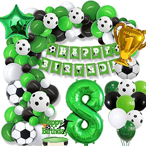 Goldnice 8th Football Birthday decor, 79PCS Football Green Birthday Balloon Arch Kit Football Birthday Party decor with Soccer Foil Balloon for 8th Boys Kids Football Fans Birthday Party Supplies