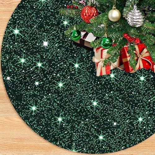 PATYDEST Hunter Green Tree Skirt, 21 Inch, Emerald Green Christmas Tree Skirt, Velvet with Sequins, Christmas, Tree Skirt