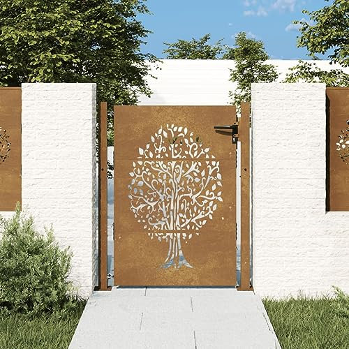 Tidyard Gartentor Zauntor Zauntür Gartentür Hoftor Hoftür Gartenzaun Pforte Tür Tor Gartenpforte Metalltor Einfahrtstor 105x155 cm Cortenstahl Baum-Design