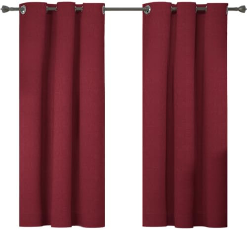 Ystyle Tende Oscuranti 100% per Interni, Tende Termiche Effetto Lino 2 Pezzi, 117×137cm, Tenda Termica Isolante Freddo E Caldo, Tende Moderne Soggiorno Camera Da Letto Con Anelli, Rosse