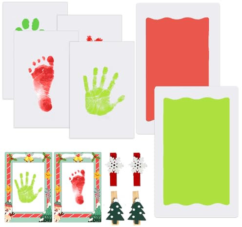 Nabance Fußabdruck Baby 2 pcs Handabdruck Baby Großformat mit 2 Fotorahmen 4 Holzklammern 4 Karten Clean Touch Pfotenabdruck set Hund Baby Fussabdruck Set kommt nicht mit Farbe Geschenk Weihnachten