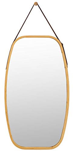 LIFEZEAL Miroir Mural Rectangulaire avec Cadre en Bambou, 77x44cm, Miroir Decoratif Suspendu, Design Stylé, Grand Miroir en Aluminium pour Salon, Chambre, Couloir