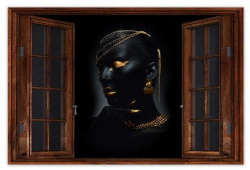 H8890M_WBPL1B Foto-Poster, Motiv Frauengesicht in Gold, 120 x 80 cm