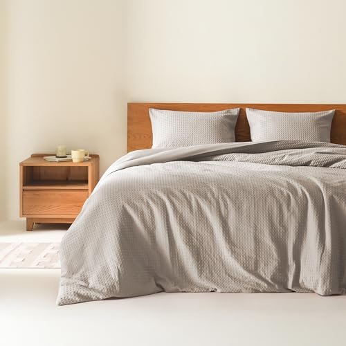 Comfort Spaces Taupe Queen Duvet Cover Set - 3 Pieces Breathable Dotted Weave Texture Duvet Sets, Modern Farmhouse Boho Duvet Cover & Sham, All Season Microfiber Queen Bed Set, Full/Queen