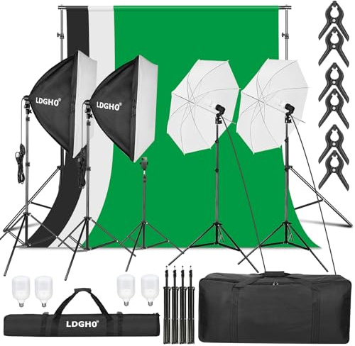 LDGHO Photography Lighting kit with Backdrops, 8.5x10ft Backdrop Stands, UL Certified 5500K 800W Equivalent 25W LED Umbrella Softbox Continuous Lighting, Photo Studio Equipment for Photo Video Shoot