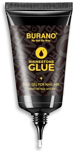 BURANO Rhinestone Glue for Nails, 30G Super Strong Nail Charm Glue Nail Gem Glue, Nail Art Glue for Nail Rhinestones, Nail Jewel Diamonds Stones Cured Required (30G)