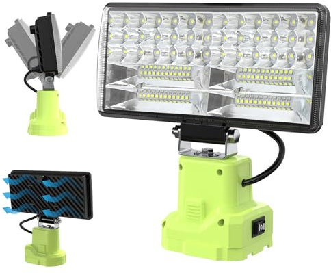 Lumière Compatible avec Ryobi 18V,Lampe de Travail Led Sans Fil 38W 6000Lm Lampe de Poche Rechargeable,Protection Basse Tension Et Usb,Alimenté Par Batterie Projecteurs Pour Le Camping En Magasin