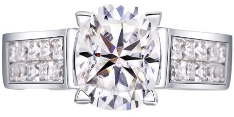 Skcess 18 Karat Weißgold Ring Damen Weiß Moissanit Oval, Verlobungsring 4 Karat Ovaler Moissanit Ringe Frauen Größe 57 (18.1)